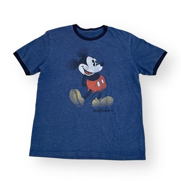 Disney Parks Mickey Mouse Ringer Tee Youth Kids XL Blue Short Sleeve T-Shirt - Picture 1 of 4